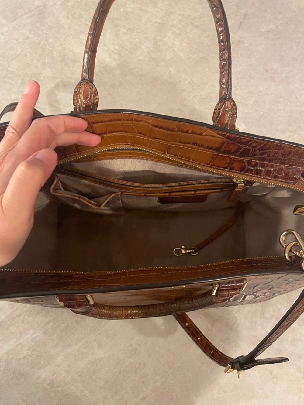 Michael Kors Embossed Leather Satchel with Shoulder Strap - Picture 5 of 6